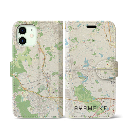 【菖蒲池（奈良県）】地図柄iPhoneケース（手帳タイプ）ナチュラル・iPhone 12 mini 用