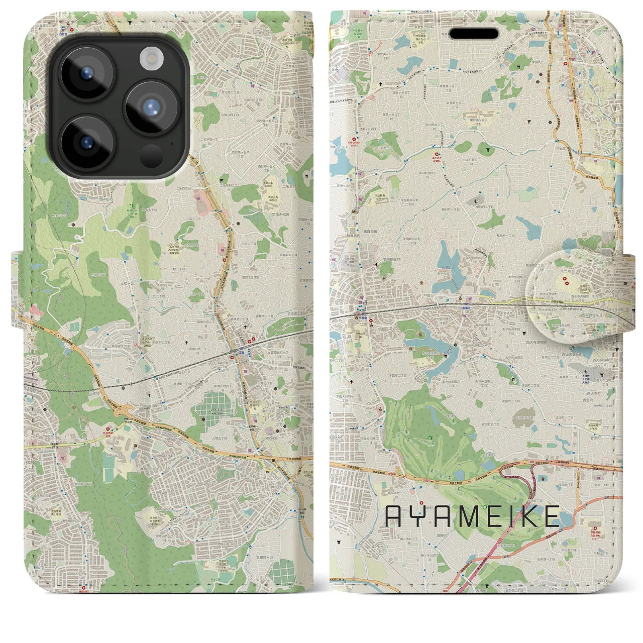 【菖蒲池】地図柄iPhoneケース（手帳両面タイプ・ナチュラル）iPhone 15 Pro Max 用