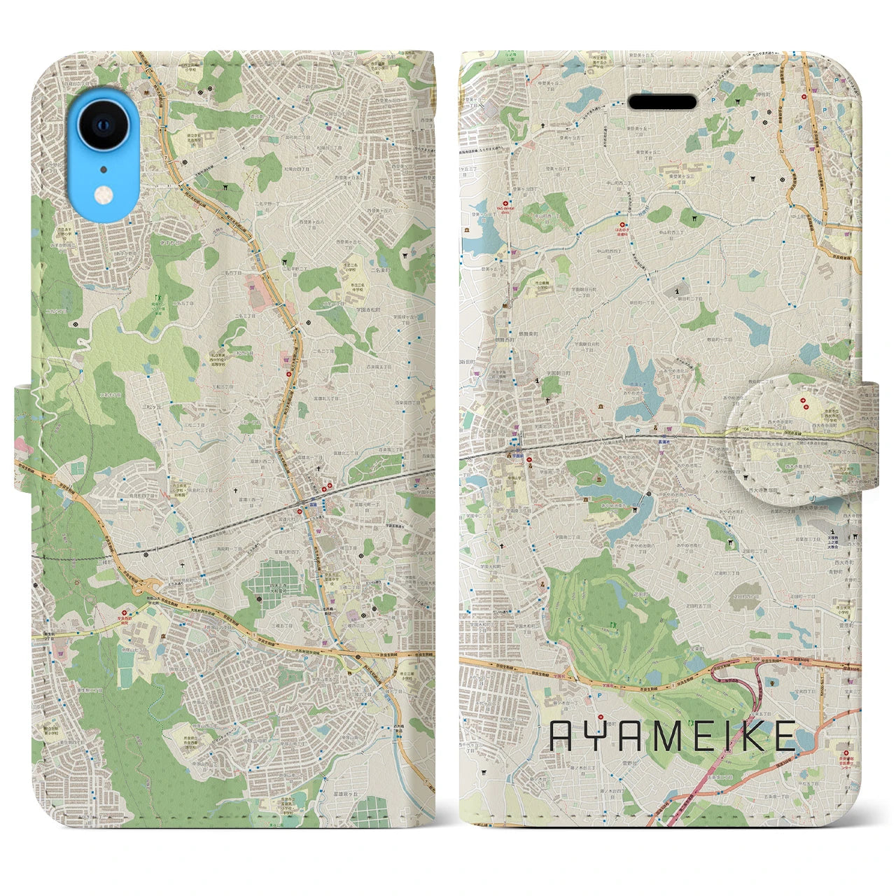 【菖蒲池】地図柄iPhoneケース（手帳両面タイプ・ナチュラル）iPhone XR 用