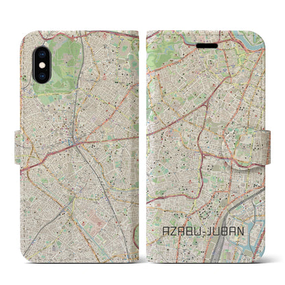 【麻布十番（東京都）】地図柄iPhoneケース（手帳タイプ）ナチュラル・iPhone XS / X 用