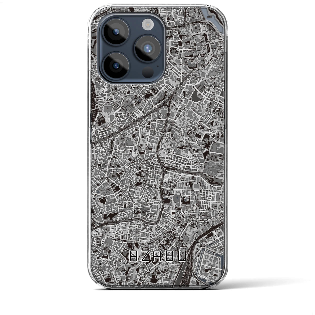 【麻布】地図柄iPhoneケース（クリアタイプ・モノトーン）iPhone 15 Pro Max 用