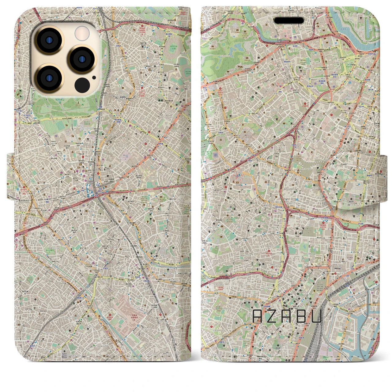 【麻布】地図柄iPhoneケース（手帳両面タイプ・ナチュラル）iPhone 12 Pro Max 用