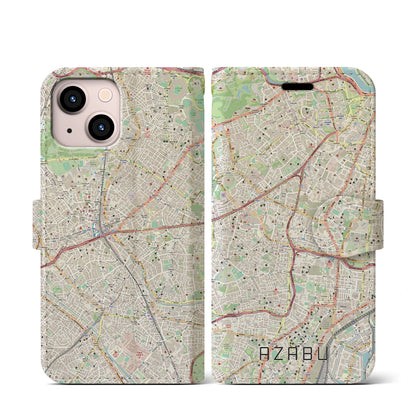 【麻布】地図柄iPhoneケース（手帳両面タイプ・ナチュラル）iPhone 13 mini 用