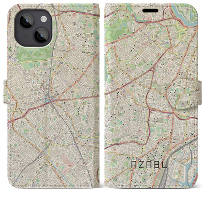 【麻布】地図柄iPhoneケース（手帳両面タイプ・ナチュラル）iPhone 14 Plus 用