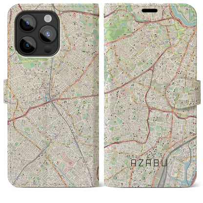 【麻布】地図柄iPhoneケース（手帳両面タイプ・ナチュラル）iPhone 15 Pro Max 用