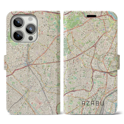 【麻布】地図柄iPhoneケース（手帳両面タイプ・ナチュラル）iPhone 15 Pro 用