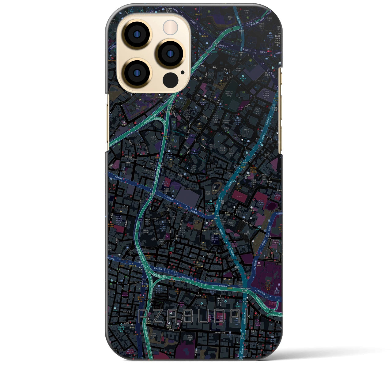 【麻布台】地図柄iPhoneケース（バックカバータイプ・ブラック）iPhone 12 Pro Max 用