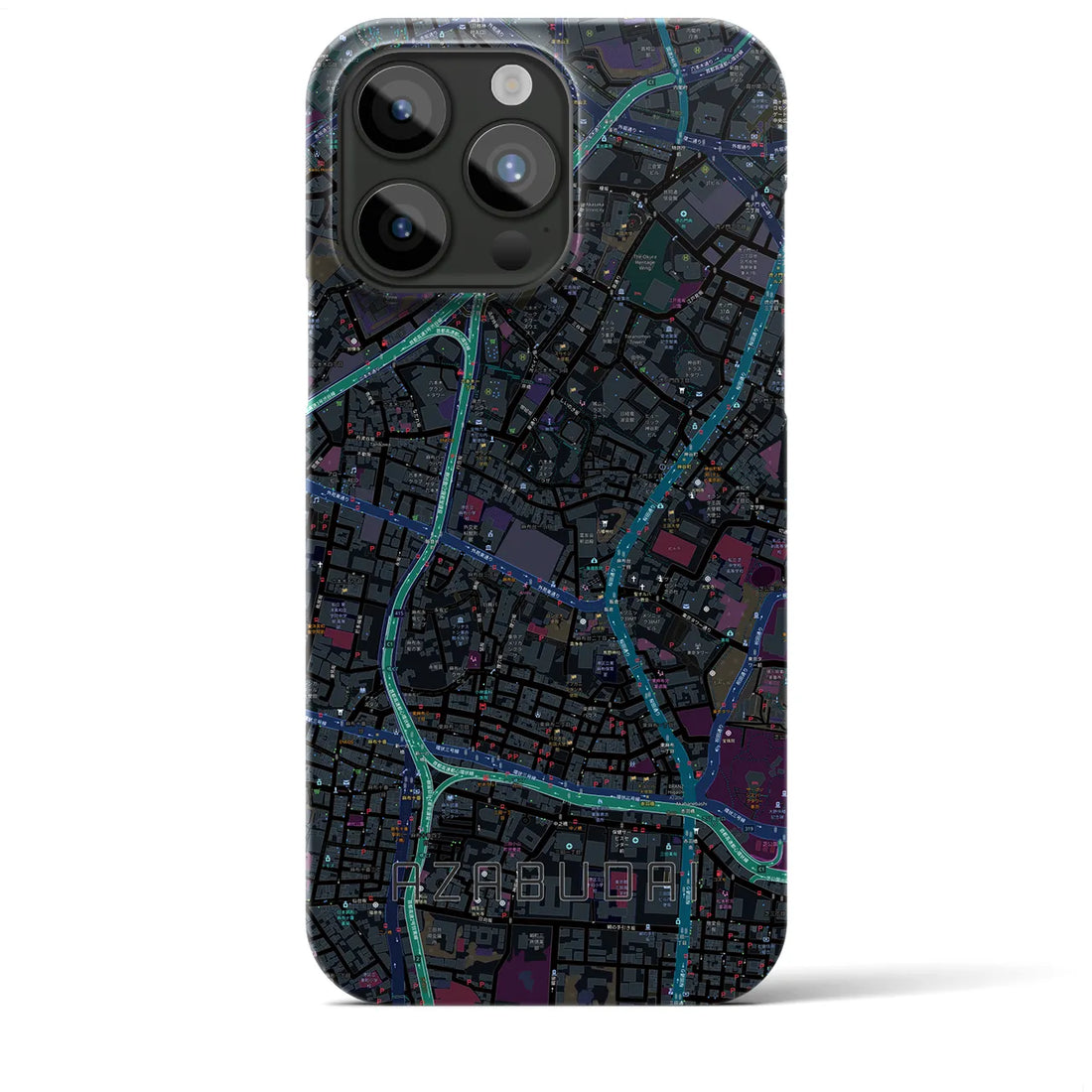 【麻布台】地図柄iPhoneケース（バックカバータイプ・ブラック）iPhone 15 Pro Max 用