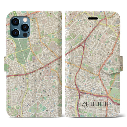 【麻布台（東京都）】地図柄iPhoneケース（手帳タイプ）ナチュラル・iPhone 12 / 12 Pro 用