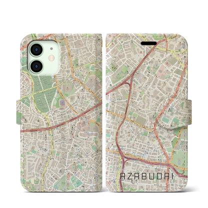 【麻布台（東京都）】地図柄iPhoneケース（手帳タイプ）ナチュラル・iPhone 12 mini 用