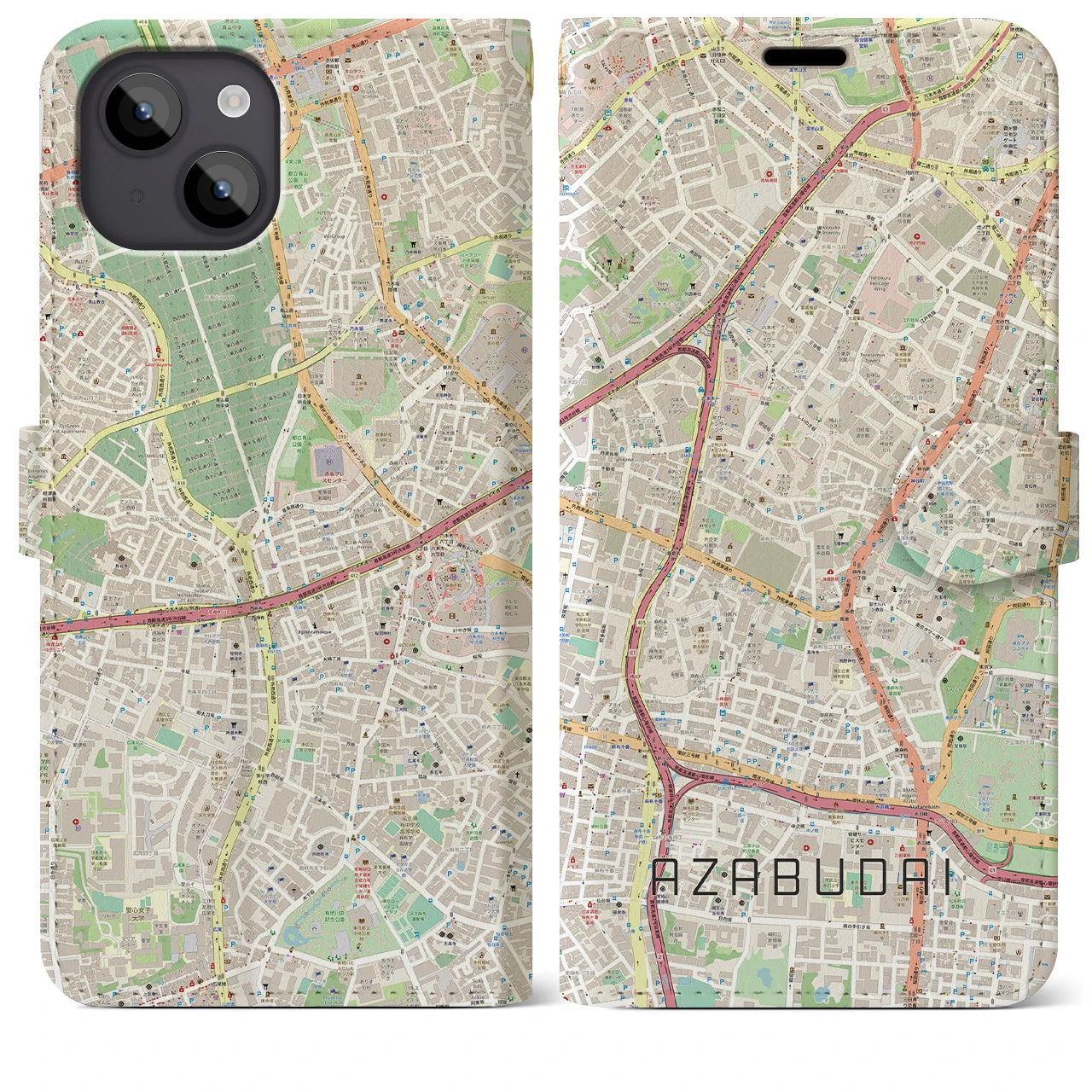 【麻布台】地図柄iPhoneケース（手帳両面タイプ・ナチュラル）iPhone 14 Plus 用