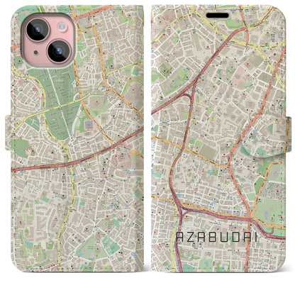 【麻布台（東京都）】地図柄iPhoneケース（手帳タイプ）ナチュラル・iPhone 15 Plus 用