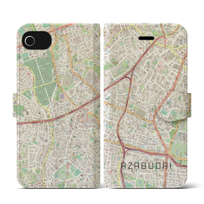 【麻布台（東京都）】地図柄iPhoneケース（手帳タイプ）ナチュラル・iPhone SE（第3 / 第2世代） / 8 / 7 / 6s / 6 用