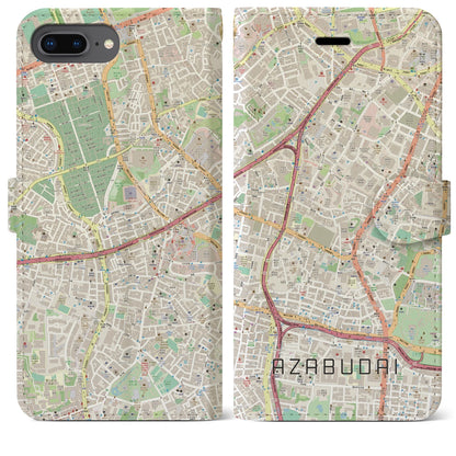 【麻布台（東京都）】地図柄iPhoneケース（手帳タイプ）ナチュラル・iPhone 8Plus /7Plus / 6sPlus / 6Plus 用