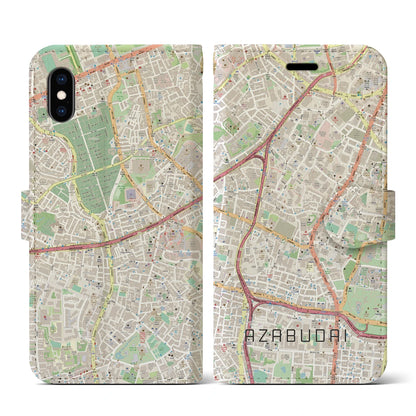 【麻布台（東京都）】地図柄iPhoneケース（手帳タイプ）ナチュラル・iPhone XS / X 用