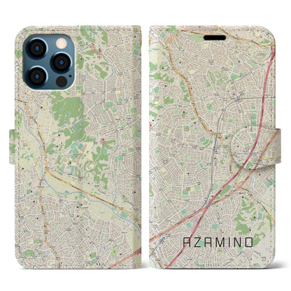 【あざみ野（神奈川県）】地図柄iPhoneケース（手帳タイプ）ナチュラル・iPhone 12 / 12 Pro 用