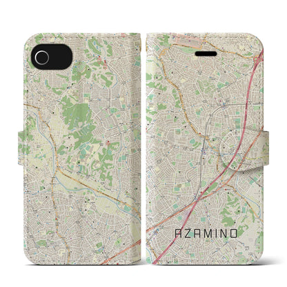 【あざみ野（神奈川県）】地図柄iPhoneケース（手帳タイプ）ナチュラル・iPhone SE（第3 / 第2世代） / 8 / 7 / 6s / 6 用