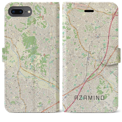 【あざみ野（神奈川県）】地図柄iPhoneケース（手帳タイプ）ナチュラル・iPhone 8Plus /7Plus / 6sPlus / 6Plus 用