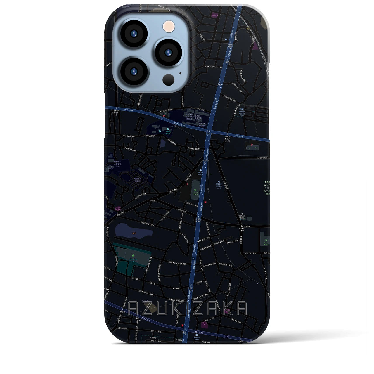 【小豆坂】地図柄iPhoneケース（バックカバータイプ・ブラック）iPhone 13 Pro Max 用