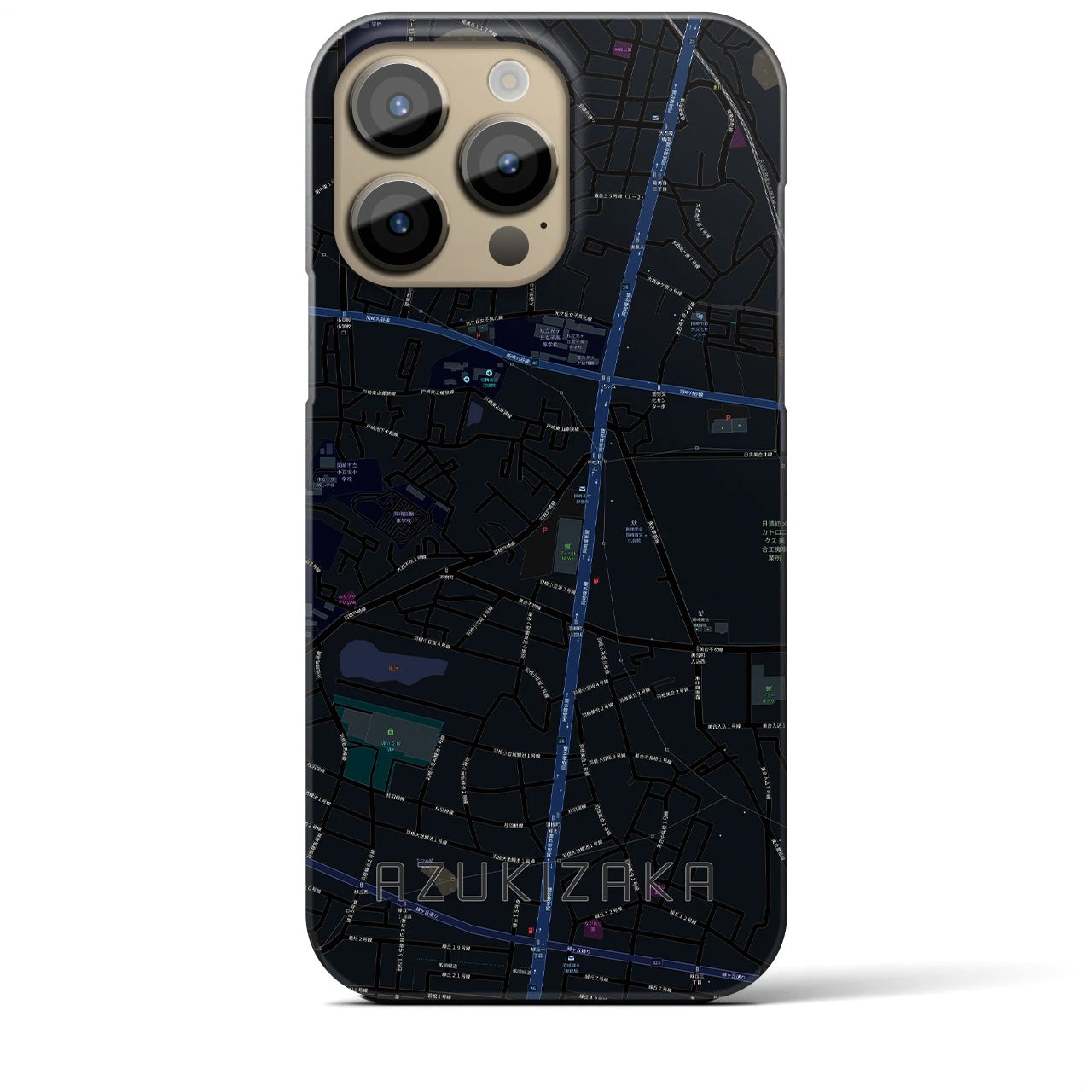 【小豆坂】地図柄iPhoneケース（バックカバータイプ・ブラック）iPhone 14 Pro Max 用