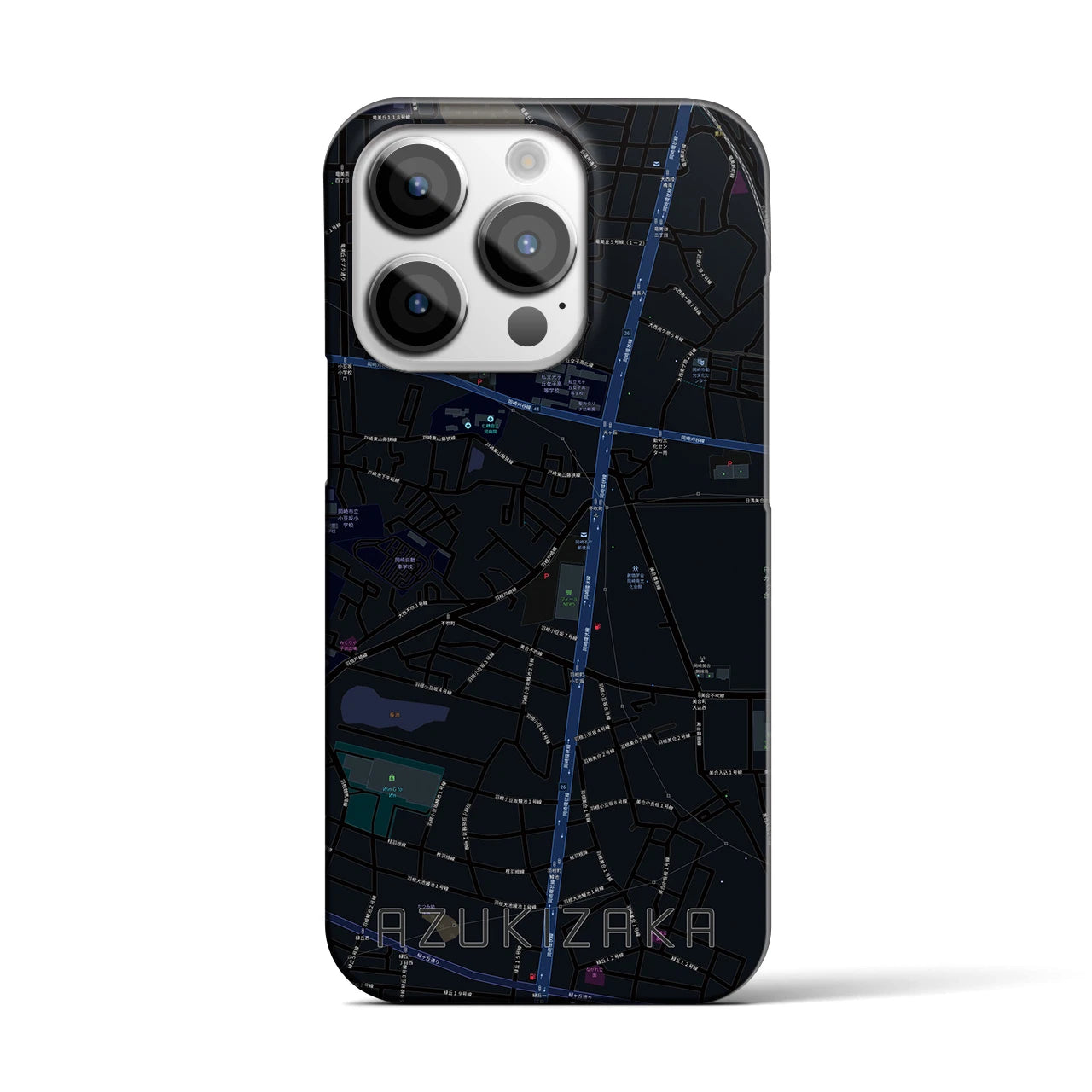 【小豆坂】地図柄iPhoneケース（バックカバータイプ・ブラック）iPhone 14 Pro 用