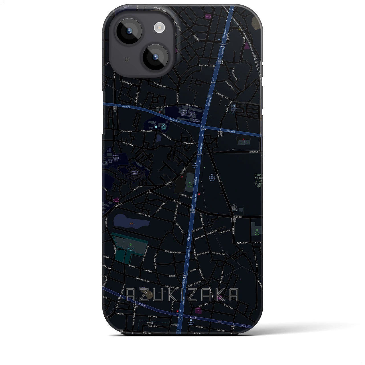 【小豆坂】地図柄iPhoneケース（バックカバータイプ・ブラック）iPhone 14 Plus 用