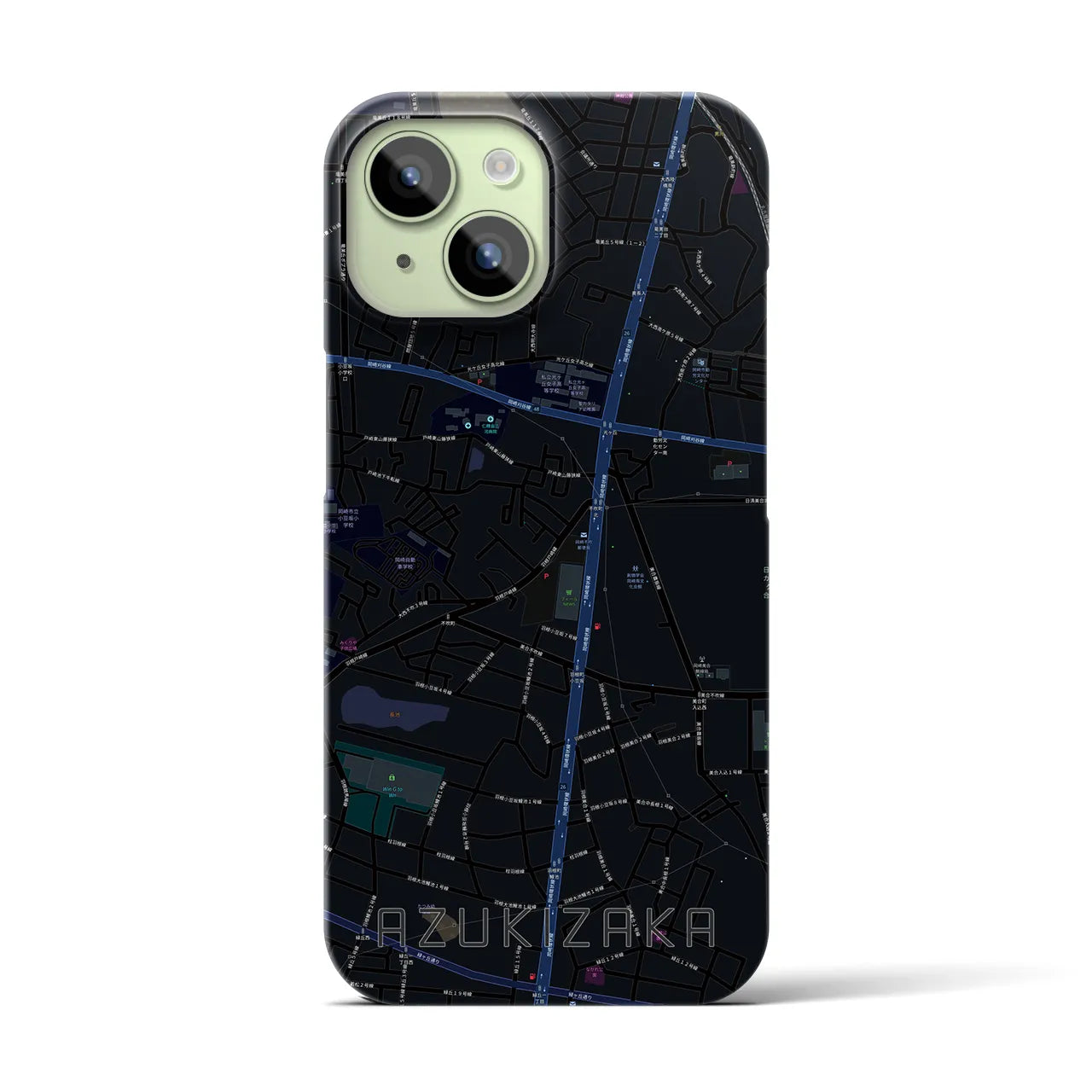【小豆坂】地図柄iPhoneケース（バックカバータイプ・ブラック）iPhone 15 用