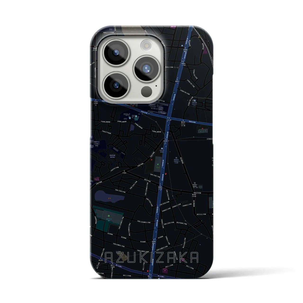 【小豆坂】地図柄iPhoneケース（バックカバータイプ・ブラック）iPhone 15 Pro 用