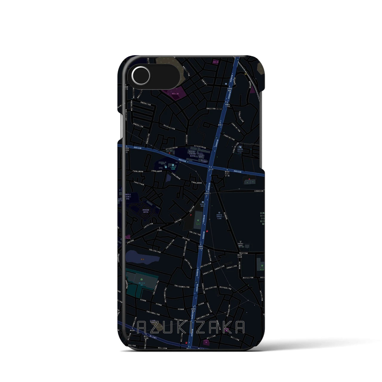 【小豆坂】地図柄iPhoneケース（バックカバータイプ・ブラック）iPhone SE（第3 / 第2世代） / 8 / 7 / 6s / 6 用