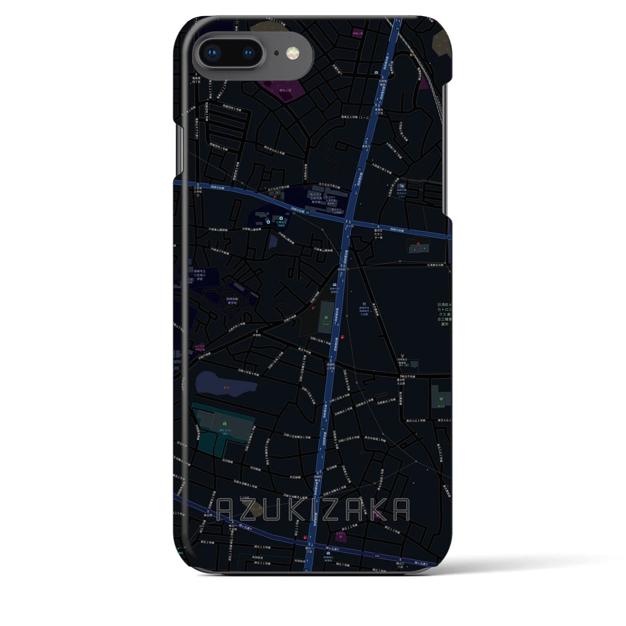 【小豆坂】地図柄iPhoneケース（バックカバータイプ・ブラック）iPhone 8Plus /7Plus / 6sPlus / 6Plus 用