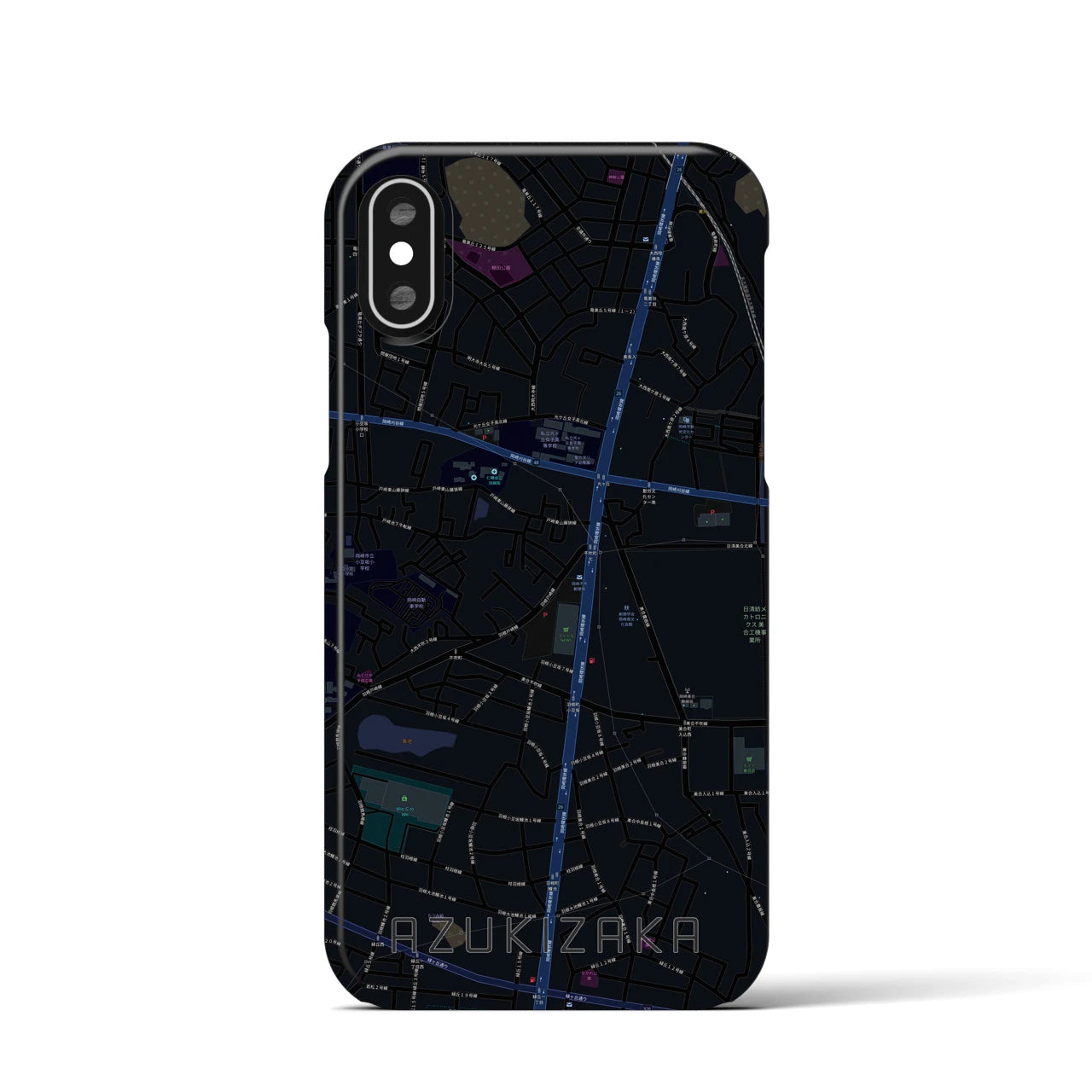 【小豆坂】地図柄iPhoneケース（バックカバータイプ・ブラック）iPhone XS / X 用