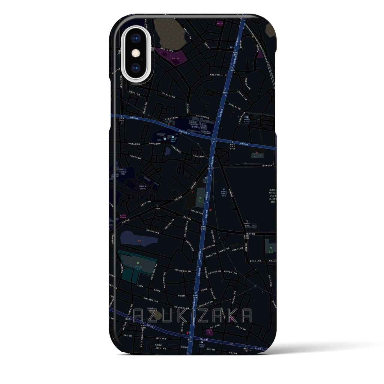 【小豆坂】地図柄iPhoneケース（バックカバータイプ・ブラック）iPhone XS Max 用