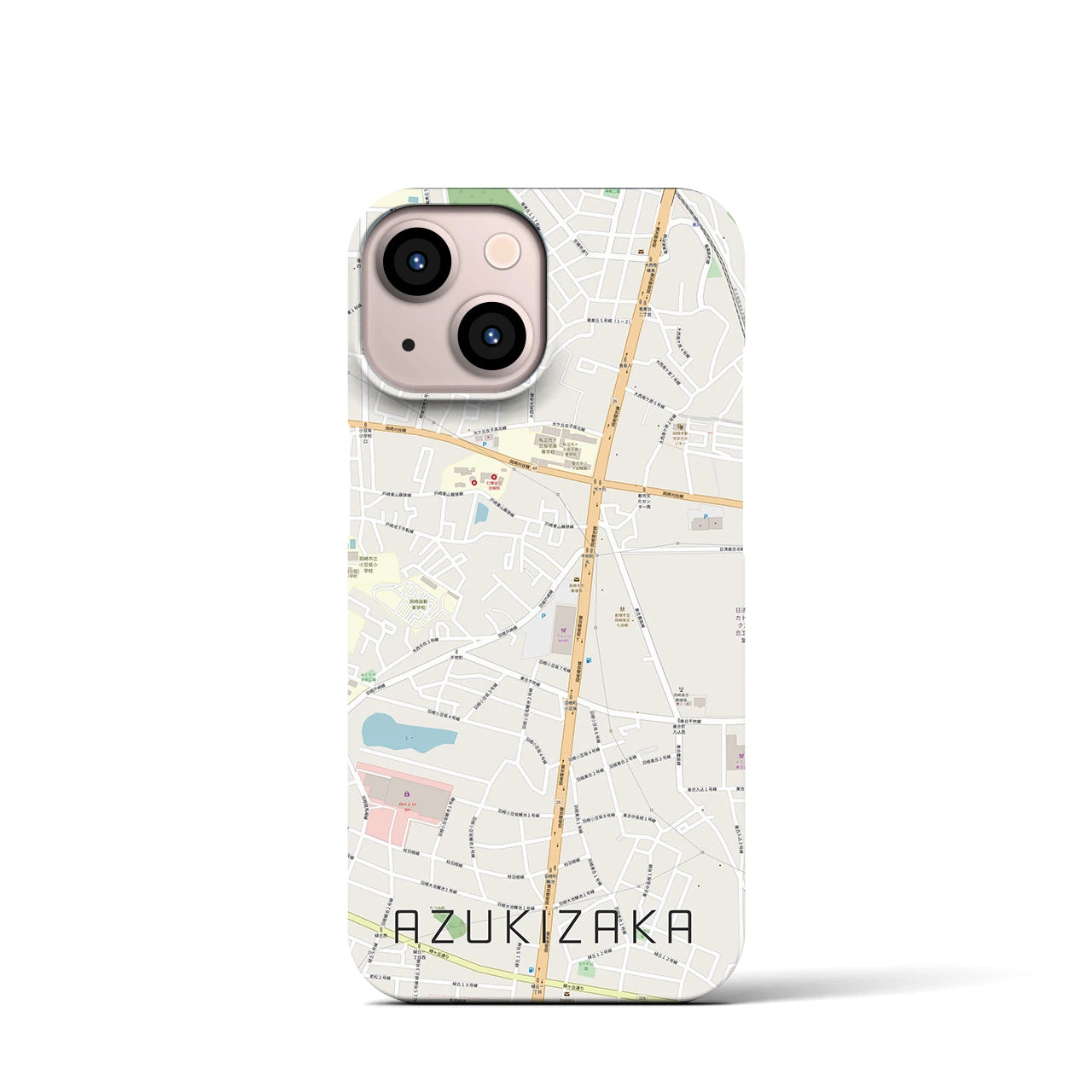 【小豆坂】地図柄iPhoneケース（バックカバータイプ・ナチュラル）iPhone 13 mini 用