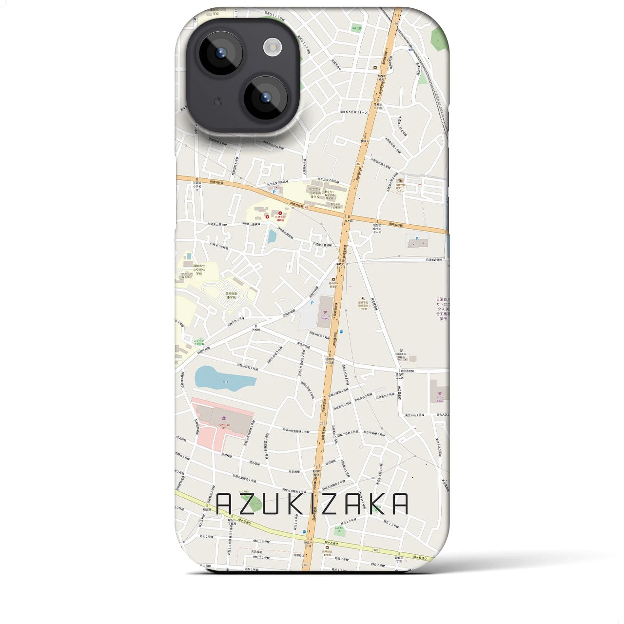 【小豆坂】地図柄iPhoneケース（バックカバータイプ・ナチュラル）iPhone 14 Plus 用