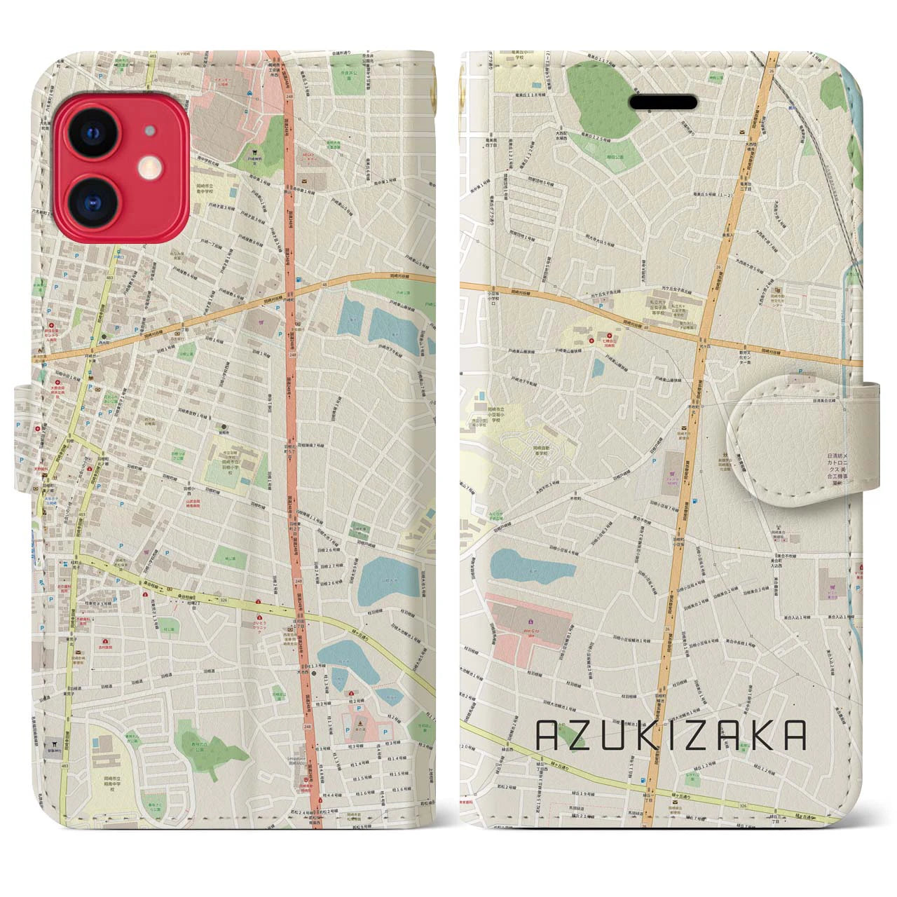【小豆坂】地図柄iPhoneケース（手帳両面タイプ・ナチュラル）iPhone 11 用