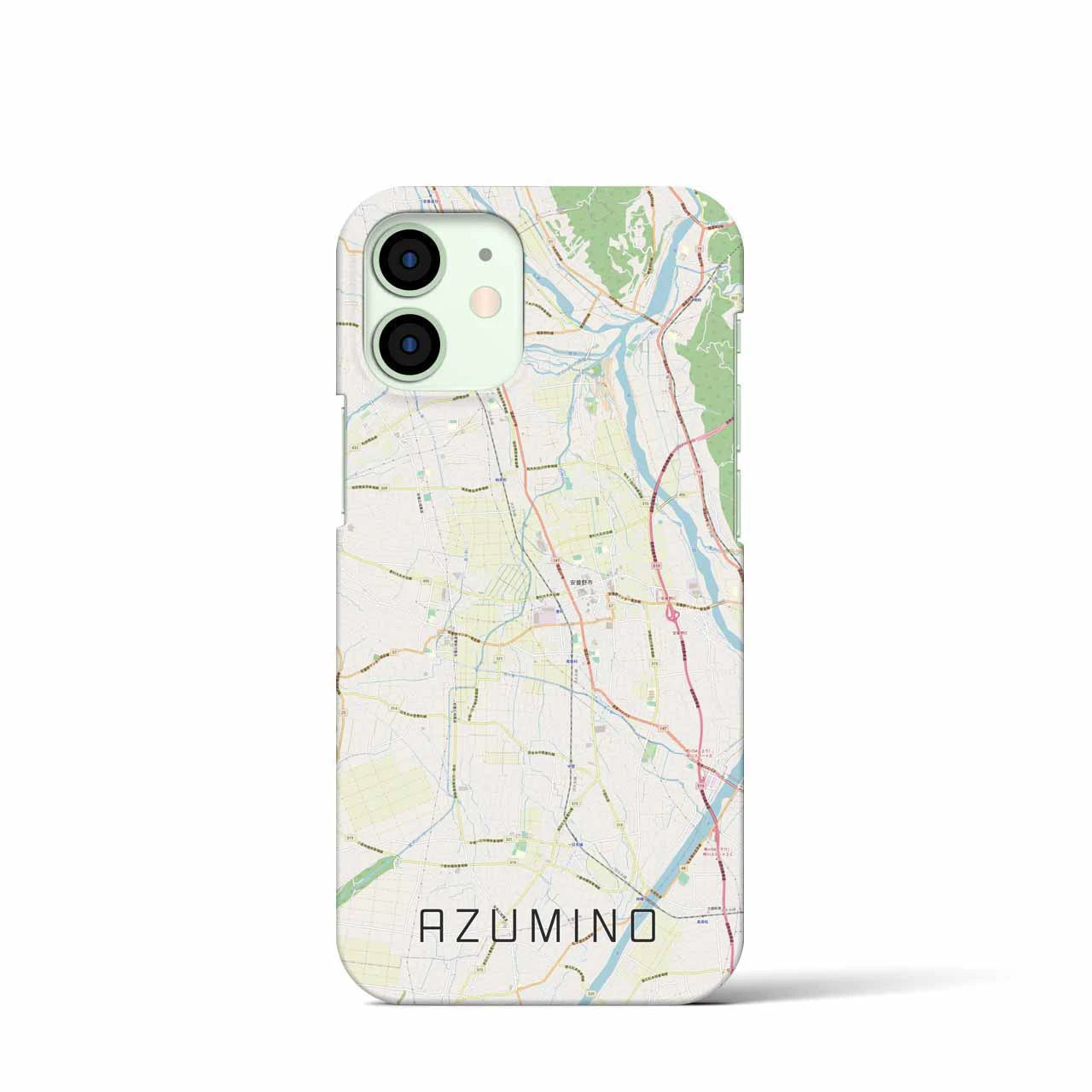 【安曇野】地図柄iPhoneケース（バックカバータイプ・ナチュラル）iPhone 12 mini 用
