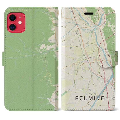 【安曇野（長野県）】地図柄iPhoneケース（手帳タイプ）ナチュラル・iPhone 11 用