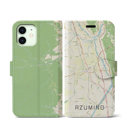 【安曇野（長野県）】地図柄iPhoneケース（手帳タイプ）ナチュラル・iPhone 12 mini 用