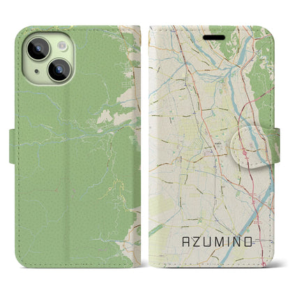 【安曇野（長野県）】地図柄iPhoneケース（手帳タイプ）ナチュラル・iPhone 15 用