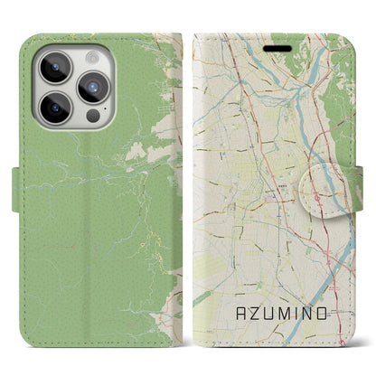 【安曇野（長野県）】地図柄iPhoneケース（手帳タイプ）ナチュラル・iPhone 15 Pro 用