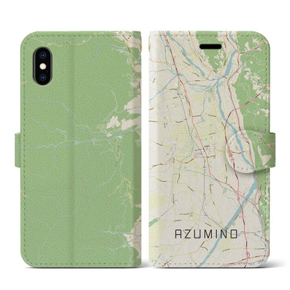 【安曇野（長野県）】地図柄iPhoneケース（手帳タイプ）ナチュラル・iPhone XS / X 用