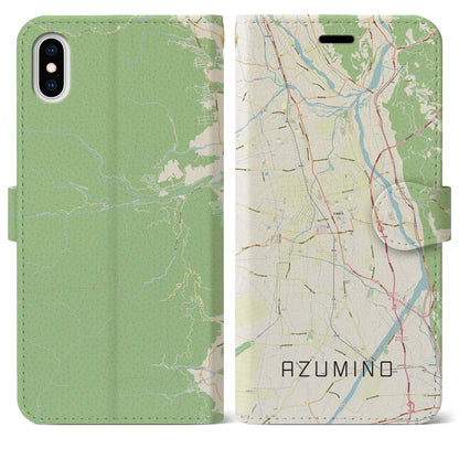 【安曇野（長野県）】地図柄iPhoneケース（手帳タイプ）ナチュラル・iPhone XS Max 用