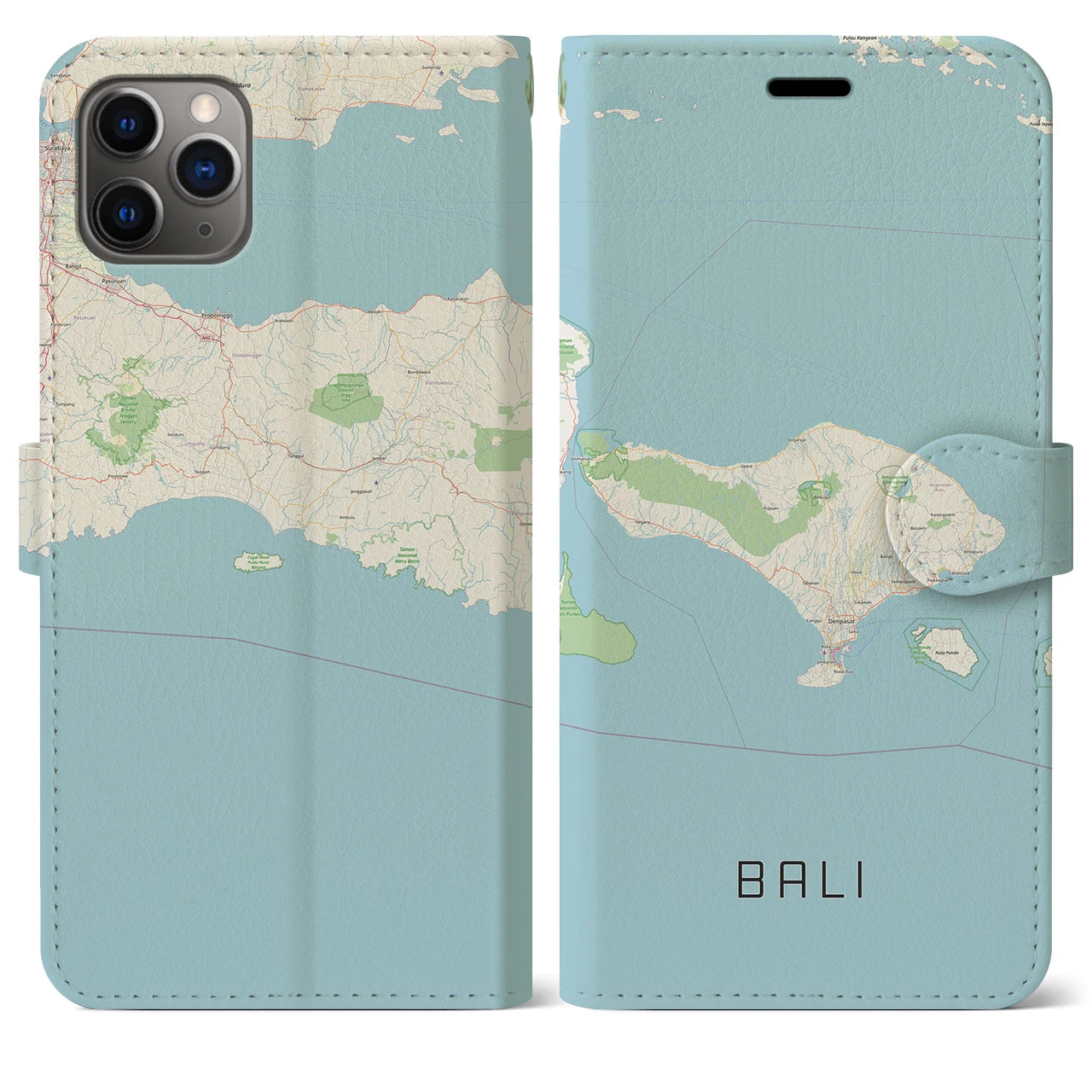 【バリ】地図柄iPhoneケース（手帳両面タイプ・ナチュラル）iPhone 11 Pro Max 用