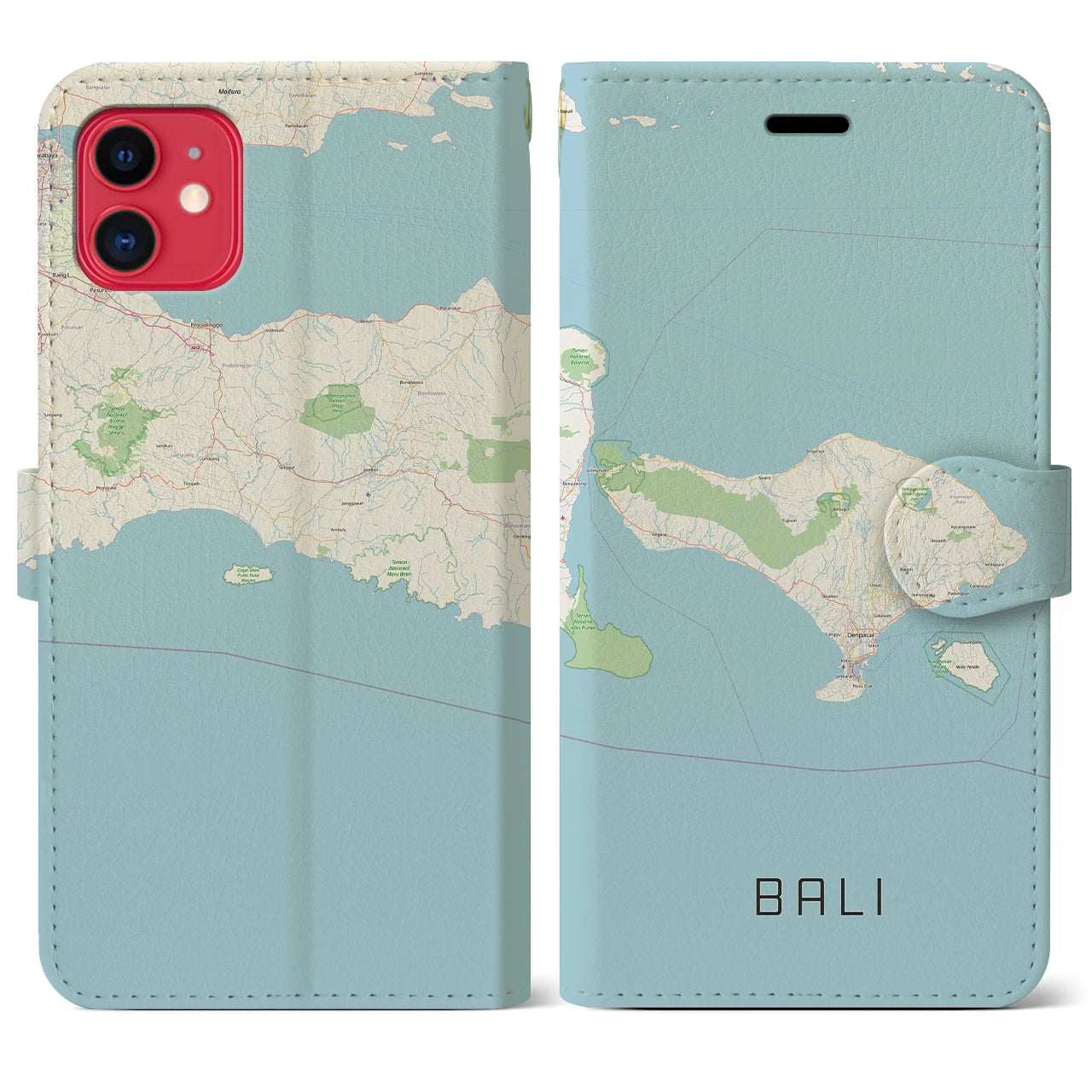 【バリ】地図柄iPhoneケース（手帳両面タイプ・ナチュラル）iPhone 11 用