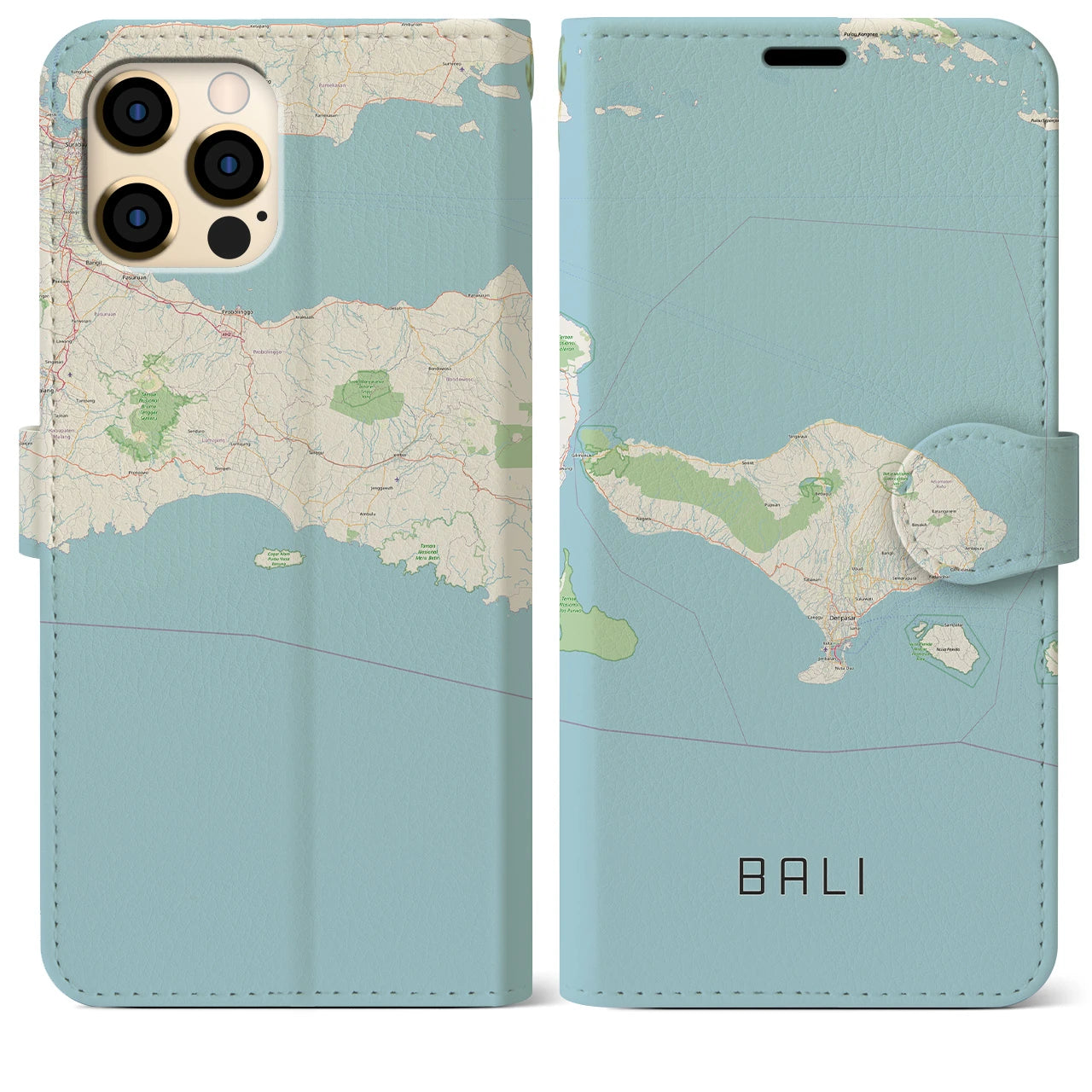 【バリ】地図柄iPhoneケース（手帳両面タイプ・ナチュラル）iPhone 12 Pro Max 用