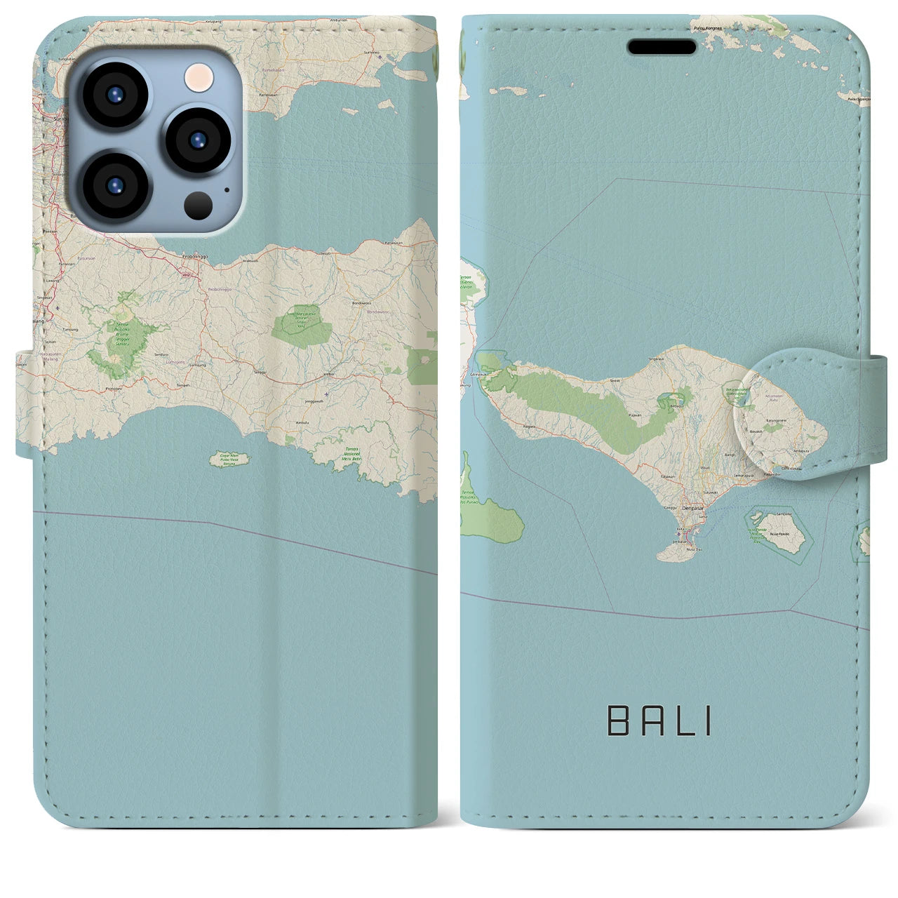 【バリ】地図柄iPhoneケース（手帳両面タイプ・ナチュラル）iPhone 13 Pro Max 用