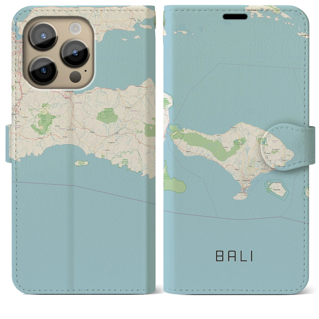 【バリ】地図柄iPhoneケース（手帳両面タイプ・ナチュラル）iPhone 14 Pro Max 用