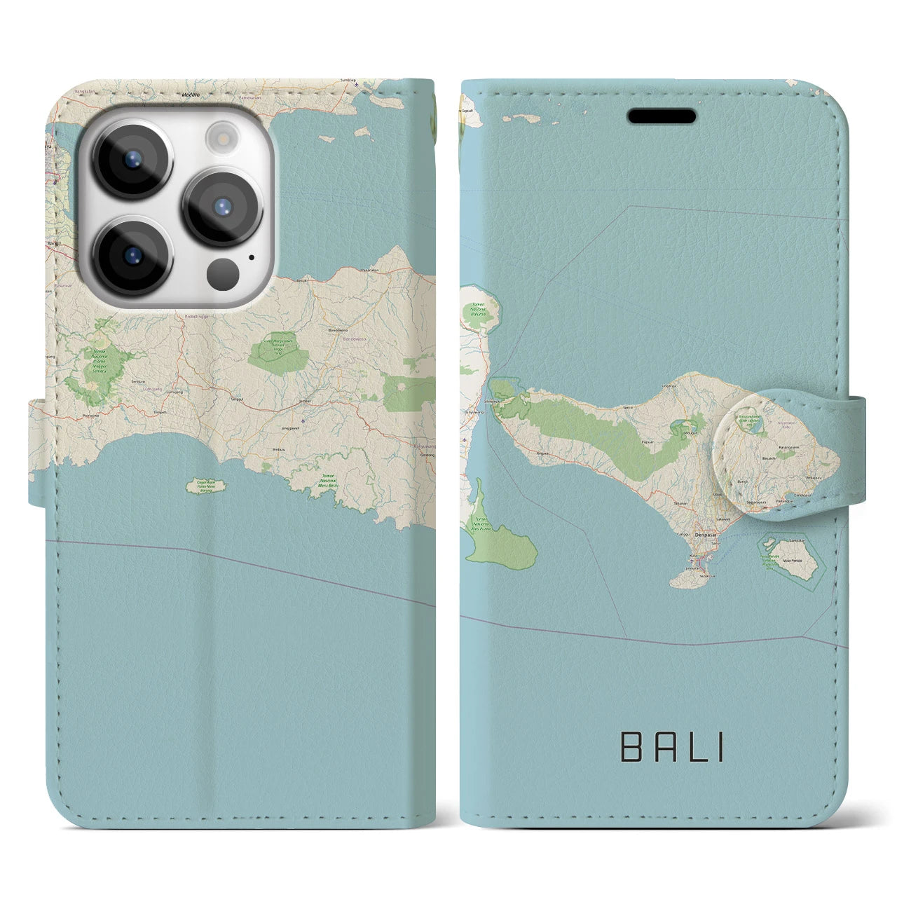 【バリ】地図柄iPhoneケース（手帳両面タイプ・ナチュラル）iPhone 14 Pro 用