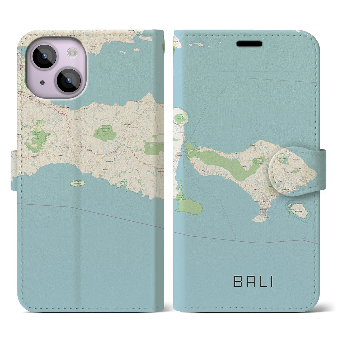 【バリ】地図柄iPhoneケース（手帳両面タイプ・ナチュラル）iPhone 14 用