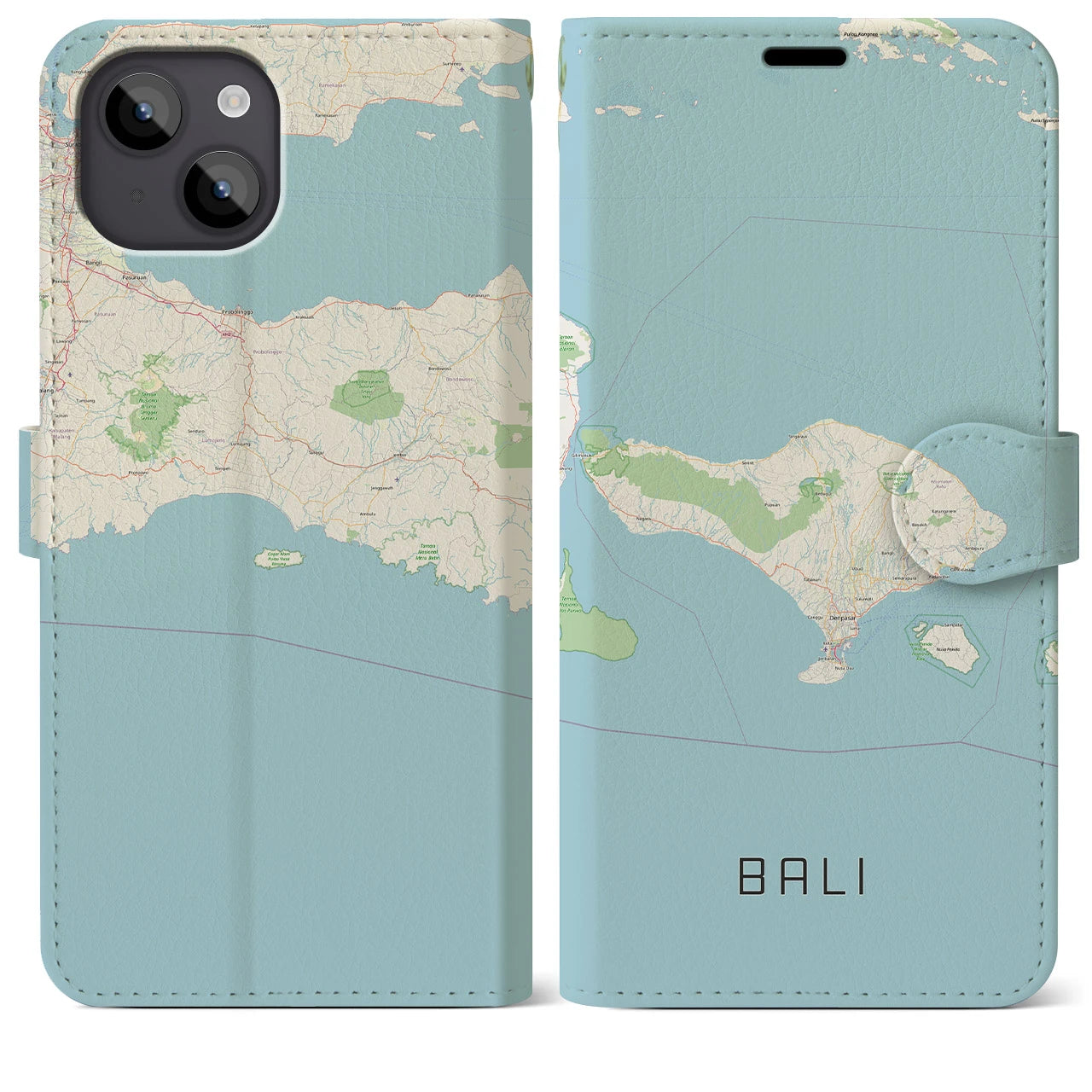 【バリ】地図柄iPhoneケース（手帳両面タイプ・ナチュラル）iPhone 14 Plus 用